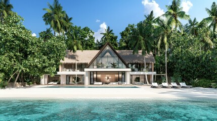 Wall Mural - Tropical Beach House with Pool and Palm Trees