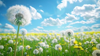 Poster - Field of Dandelions under a Sunny Sky