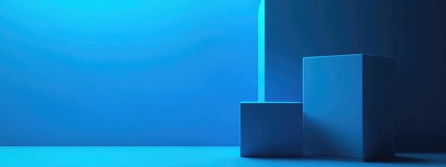 Blue Cube Display with Blank Template Two Cubes Stand in 3D Render