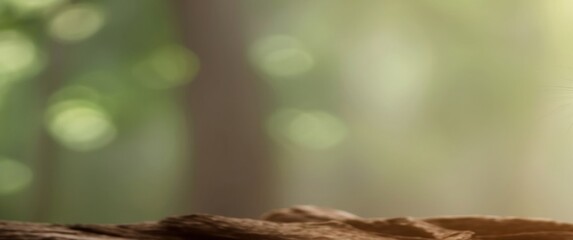 A Blurred Background of a Forest with a Wooden Surface