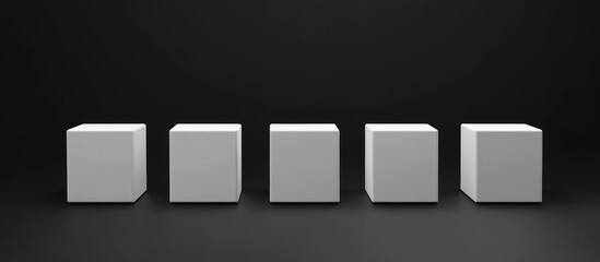 Poster - Abstract arrangement of five white cubes within a minimalist black space 3D rendering illustration