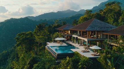 Canvas Print - Luxury Villa with Infinity Pool and Mountain View