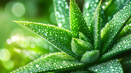 Poster - Plant leaves covered with morning dew