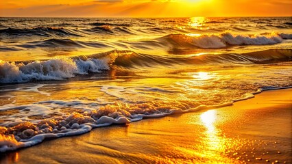 Sticker - Golden light illuminating ocean waves and tide , gold, ocean, waves, water, shimmering, glowing, reflection, sunset, beauty