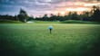 © Theeranan - A golfer view of a smooth, well-kept green with a flagstick in the distance, ready for the final putt.