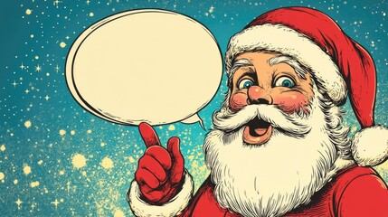 Wall Mural - Retro style cartoon Santa face with a speech bubble