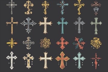 Wall Mural - Cross icon, christianity religion symbol, christian sign, cross shape, church emblem, catholicism symbol