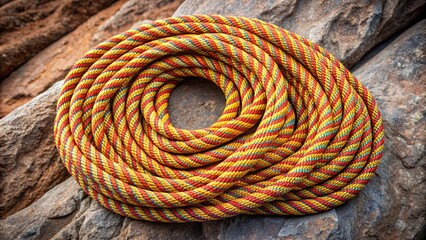 braided rock climbing rope in a neatly coiled stack , climbing, equipment, adventure, outdoor, coil