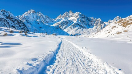 Poster - Snow Covered Mountain Path In Winter Landscape