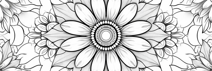 Wall Mural - Flower Coloring Book, Black White Line Mandala, Coloring Flower Drawing Imitation