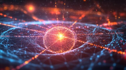 A computer generated image of a ball with a network of lines surrounding it