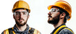 © Kainash - Construction Engineer wearing hard hat and safety glasses, front and side view, white background