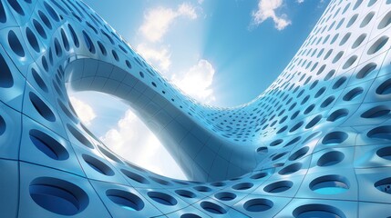 Abstract Blue Geometric Structure in 3D Render