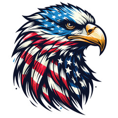 American Flag Eagle Illustration, vector art, red, white, and blue, perfect for patriotic decor. Eagle The national symbol of the USA, With America Flag Color. American flag painted bald eagle.	