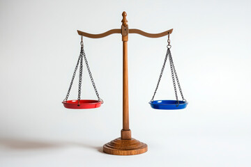 Scale of justice with blue and red weights balanced