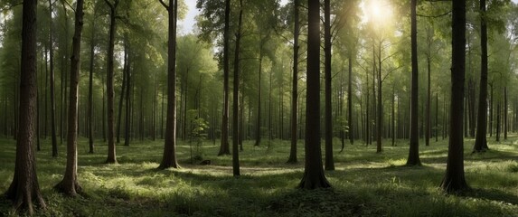 Wall Mural - Sunlight Streaming Through Dense Forest Canopy