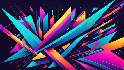 Wall Mural - Vivid Neo-Futurism style abstract design with bold, angular shapes and a striking palette of neon and fluorescent hues 