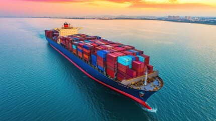 Cargo Ship at Sunset