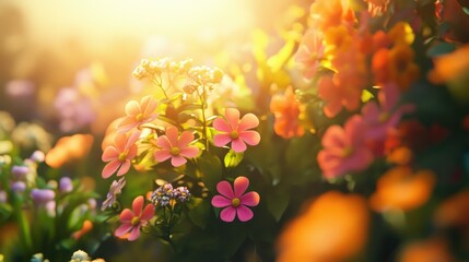 Wall Mural - Vibrant flowers blooming in sunlight