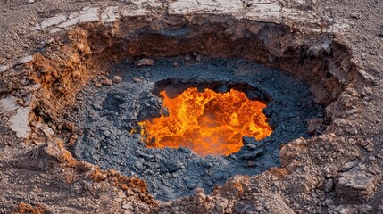 Wall Mural - Burning Crater with Molten Lava and Rocks