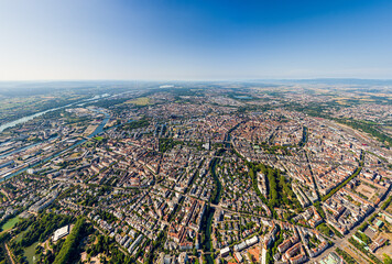 Strasbourg, France. Panorama of the city on a summer day. Sunny weather. Aerial view