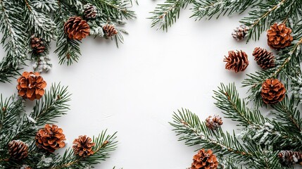 Wall Mural - Juniper Wedding Invitation on a White Background, Featuring Elegant Juniper Branches with a Designated Area for Custom Text. Perfect for a Nature-Inspired and Sophisticated Wedding Announcement.