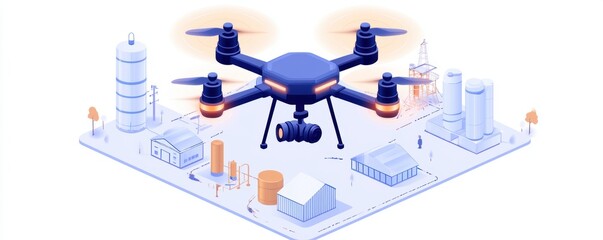 Wall Mural - a drone detecting methane gas leaks over a farm, highlighting its flammability.