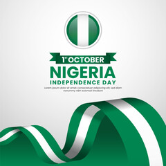 Wall Mural - Nigeria independence day celebration square banner background illustration of waving flag