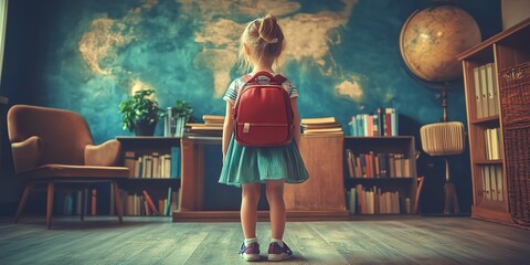 Wall Mural - Prepared for the Future: Little Girl Back to School