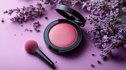 Round Blush Compact in Lavender Background