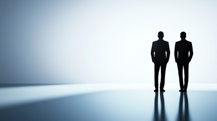 two businessmen as presenter, standing in silhouette style with bright background.