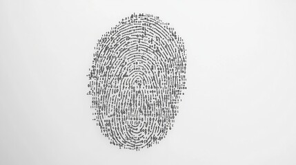 Stylized fingerprint made of binary code on a light background. The unique combination of a fingerprint pattern and digital code represents the intersection of security, identity, and technology, perf