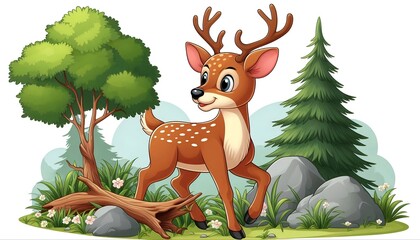 Poster - cartoon image of a cute deer in the forest