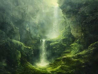 Wall Mural - Enchanting Waterfall in Lush Forest.