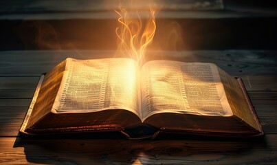 holy bible with light emitting from it, generative ai