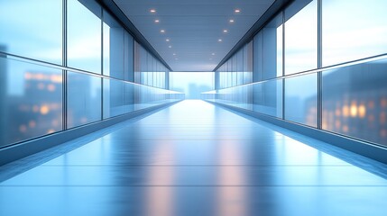 Canvas Print - Modern Glass Corridor with City View