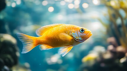 Wall Mural - Captivating Underwater Delight Vibrant Orange Fish Swimming in Aquarium