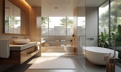 modern bathroom in a modern house, Generative AI