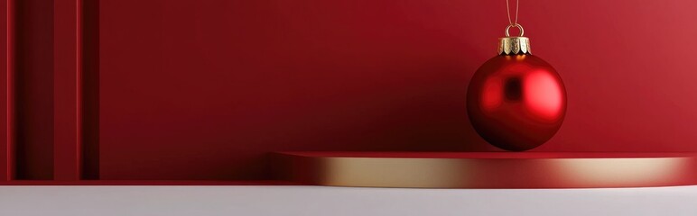 Aufkleber - Isolated podium for Christmas featuring a red and gold bauble for product presentation 3D rendering