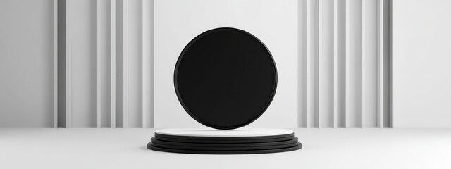 Poster - Black and white circular display on a light background 3D rendered image