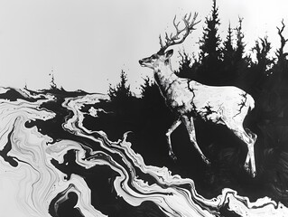 Sticker - Deer in the Abstract Forest.