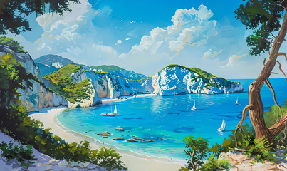 Wall Mural - view of the sea and mountains