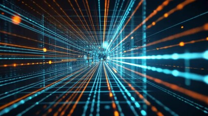 Fototapete - A computer generated image of a blue and orange light show