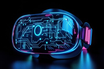 Wall Mural - Futuristic VR headset glowing in neon lights