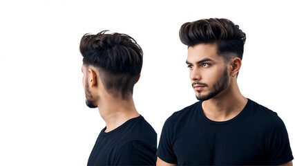 Stylish boy with trendy hair isolated on a clean PNG background, showcasing modern and fashionable hairstyles, ideal for youth fashion designs, hair care