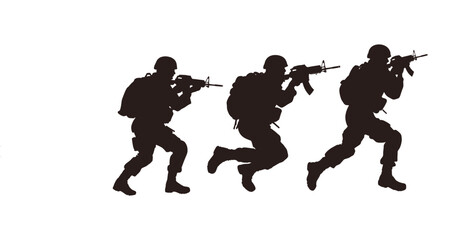 Set of different soldier silhouette vector illustration