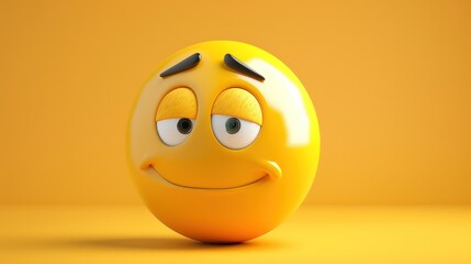 Thoughtful yellow emoji with one eyebrow raised, contemplative, 3D design.