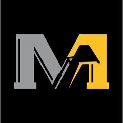 Letter M Excavator Plumbing logo desain .