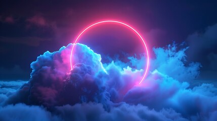 Sticker - Neon Circle Above Clouds