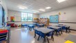 © Bekode - Bright school classroom with all chair facing forward